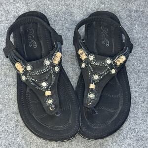 Katliu Women’s Beaded Sandal Flat Shoes Size (9) NWOT - Black - Soft - Cushion